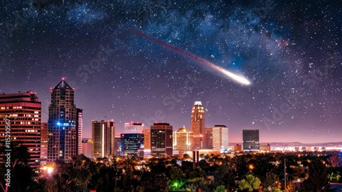 Wallpaper Mural Cityscape at night with a meteor shower brightening the starry sky, symbolizing urban astronomy Torontodigital.ca