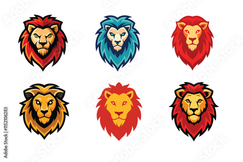 Lion Head mascot icon set vector illustration