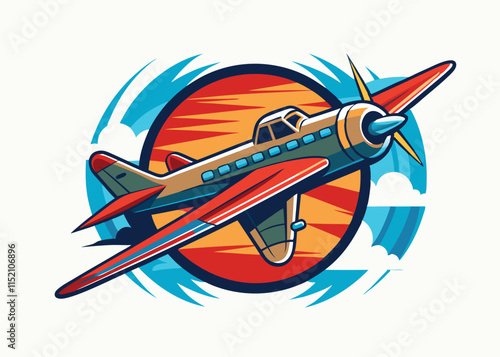 Vintage airplane. A hand-drawn watercolor retro illustration. Isolate. For banners, flyers, posters. For badges, stickers and prints.