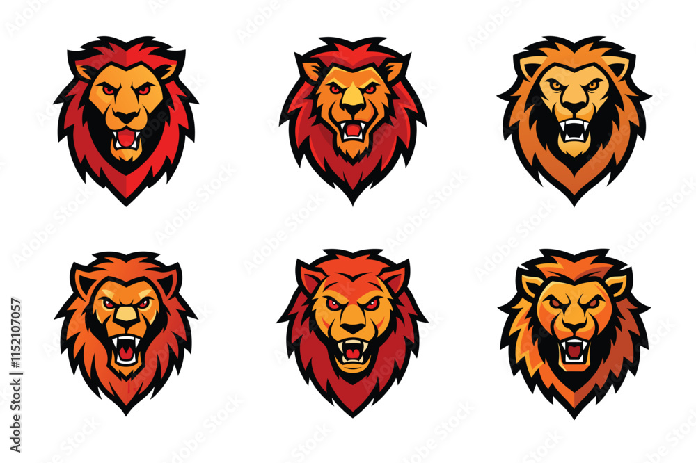 Obraz premium Lion Head mascot icon set vector illustration
