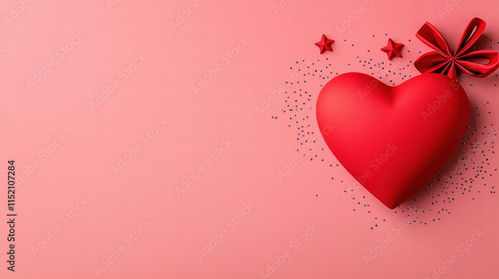 custom made wallpaper toronto digitalValentine's Heart Love Concept. Red heart decoration with stars and ribbon on a pink background.