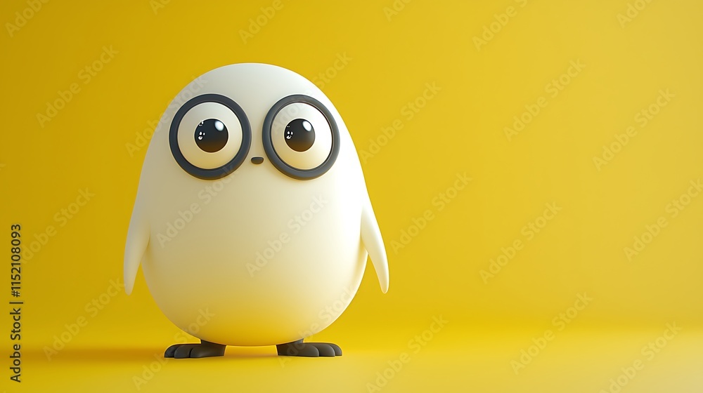 Obraz premium Adorable Cartoon Penguin Wearing Glasses Stands on Yellow