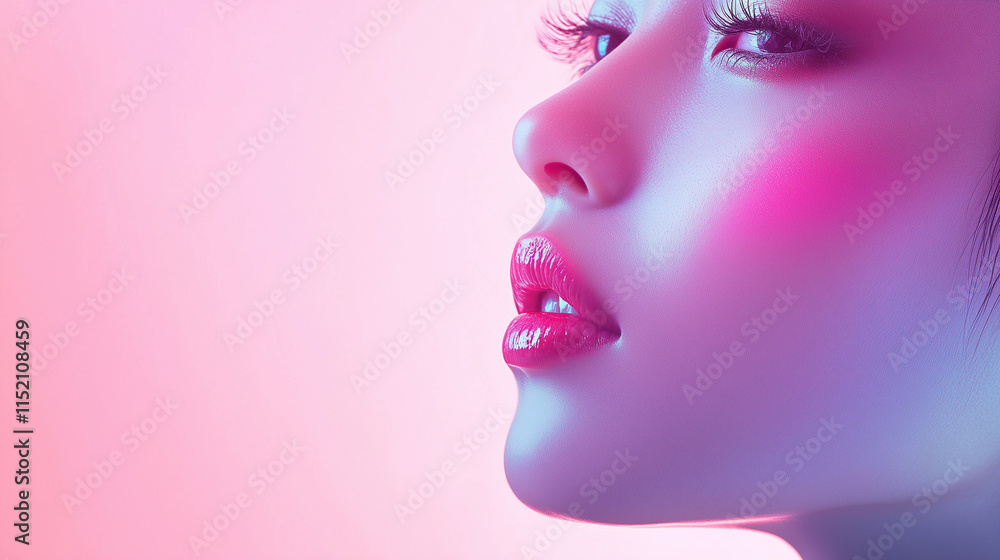 New Year, Christmas minimalist cosmetology banner with copy space, clean background, Asian woman, beauty industry New Year, Christmas minimalist cosmetology banner with copy space, clean background, Asian woman, beauty industry