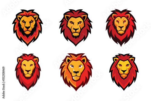 Lion Head mascot icon set vector illustration