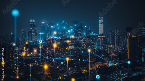 Wallpaper Mural Smart digital city with connection cyber security network reciprocity over the cityscape . future smart wireless digital city and social media networking systems that connects people within the city Torontodigital.ca