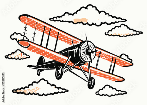 airplane flying in the sky. Old fighter biplane in flight. 3D rendered illustration isolated on empty background.