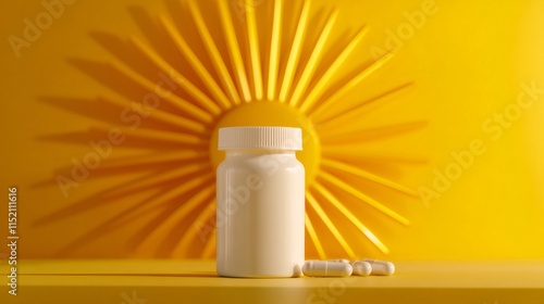 vitamin d supplement advertising, sunny glow, vibrant health embrace vitality with our vitamin d supplements let the sunshine in minimalisticad photo