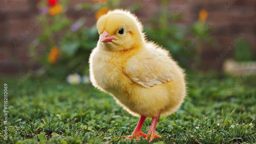 Little Yellow Chicks Exploring Green Grass Little Yellow Chicks Exploring Green Grass