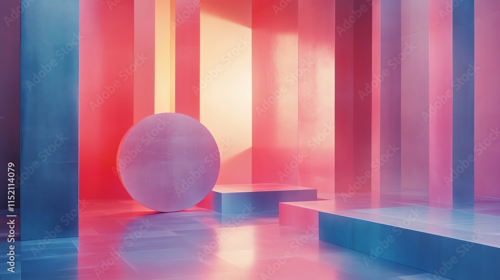 A vibrant abstract scene featuring geometric shapes in pastel colors with a glowing light effect. A vibrant abstract scene featuring geometric shapes in pastel colors with a glowing light effect.