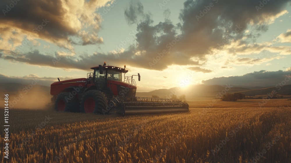 Fototapeta premium Dramatic Golden Hour Light on Farming Equipment