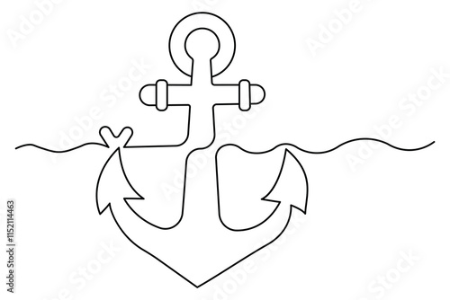 
Ship anchor continuous line drawing and minimalist style isolate outline vector icon

