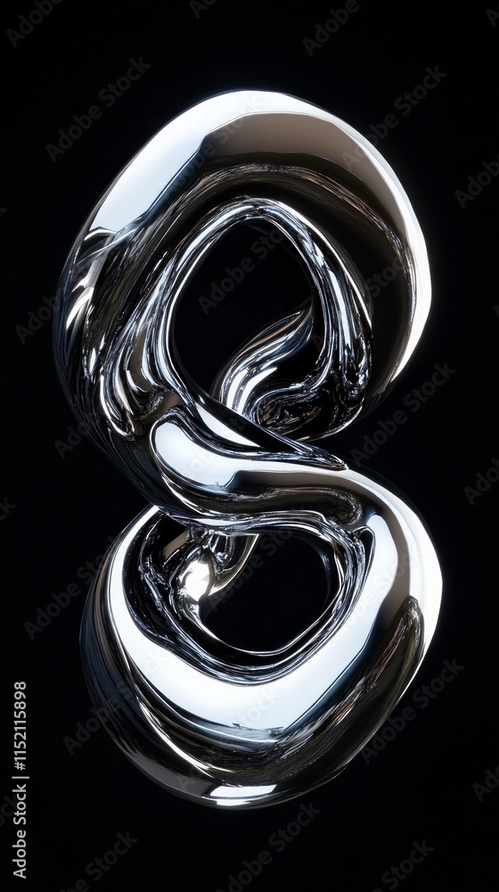 Reflective abstract silver sculpture on black background Reflective abstract silver sculpture on black background