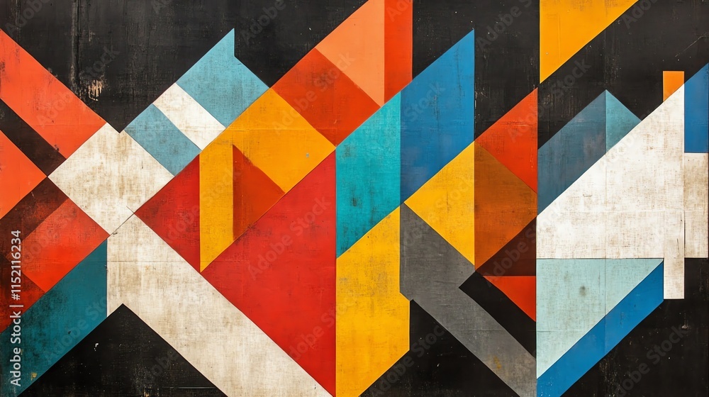 A vibrant abstract composition featuring bold geometric shapes in dynamic colors against a textured backdrop. A vibrant abstract composition featuring bold geometric shapes in dynamic colors against a textured backdrop.
