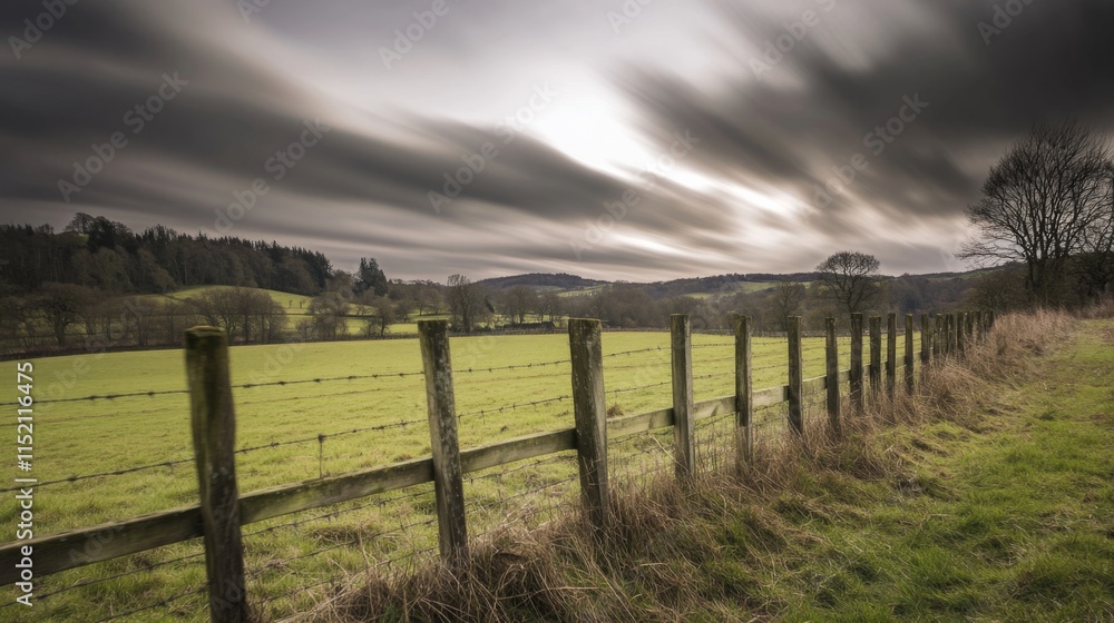 Obraz premium Long Exposure Fencing in Harsh Countryside Light