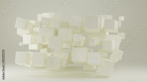 Looping 3D animation of an array of cubes that change size and rotate periodically in space. Abstract animated background. photo