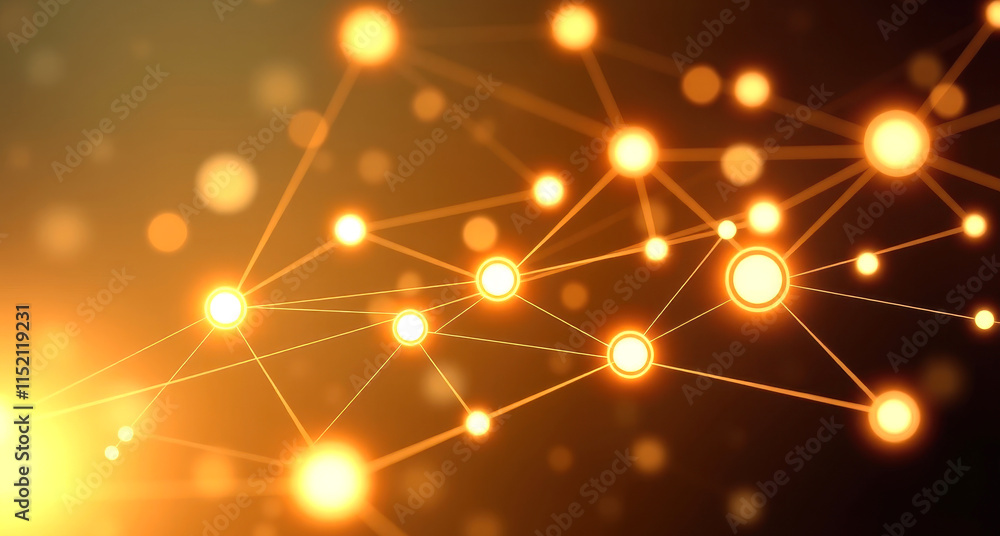 Fototapeta premium abstract orange network background concept with lines and dots