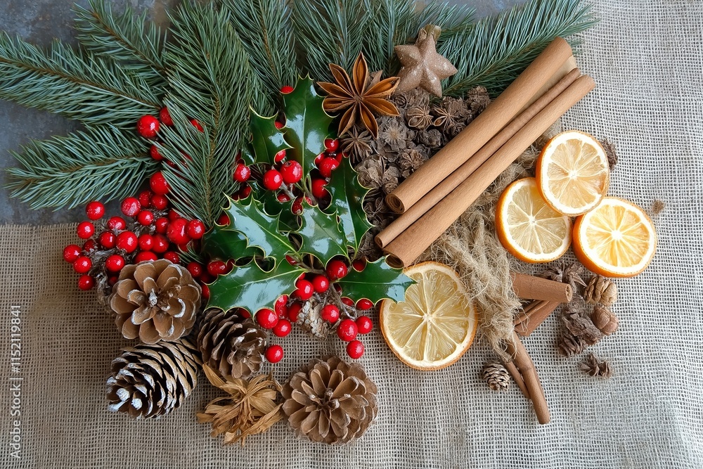 An array of spices and natural elements arranged beautifully, encapsulating the essence of the holiday. An array of spices and natural elements arranged beautifully, encapsulating the essence of the holiday.