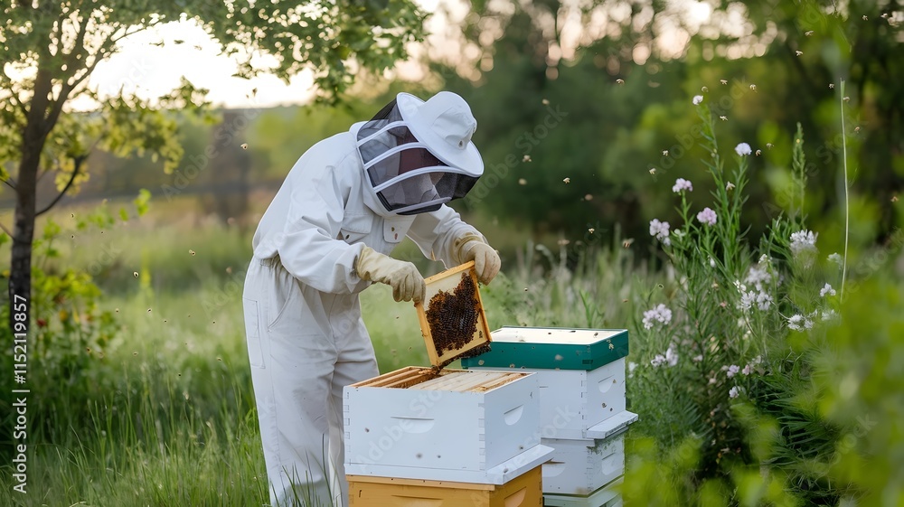 Warm Sunlit Environment Showcases the Art of Beekeeping and Hive Care Warm Sunlit Environment Showcases the Art of Beekeeping and Hive Care