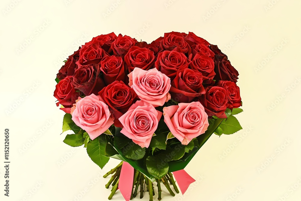 Heart-Shaped Bouquet of Red and Pink Roses on a White Background Heart-Shaped Bouquet of Red and Pink Roses on a White Background
