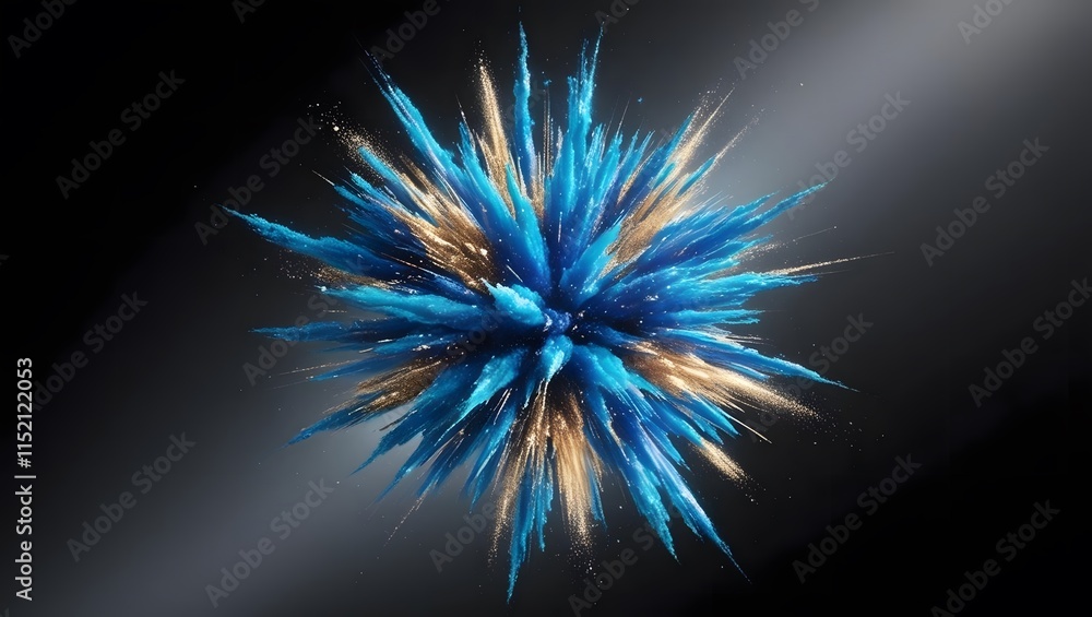 Fototapeta premium Dynamic Blue and Gold Color Burst, an explosion of vibrant hues against a dark background. A captivating visual spectacle.
