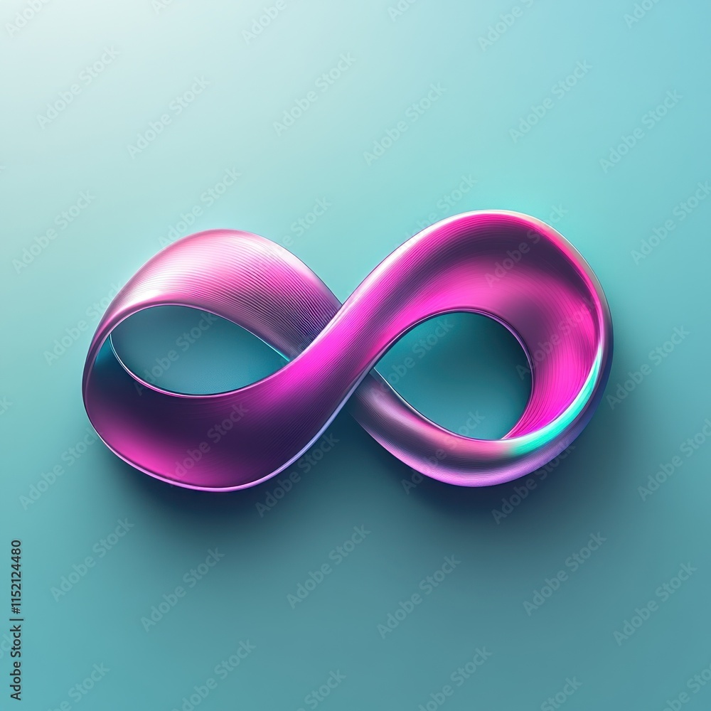 3D iridescent infinity symbol on blue background. 3D iridescent infinity symbol on blue background.