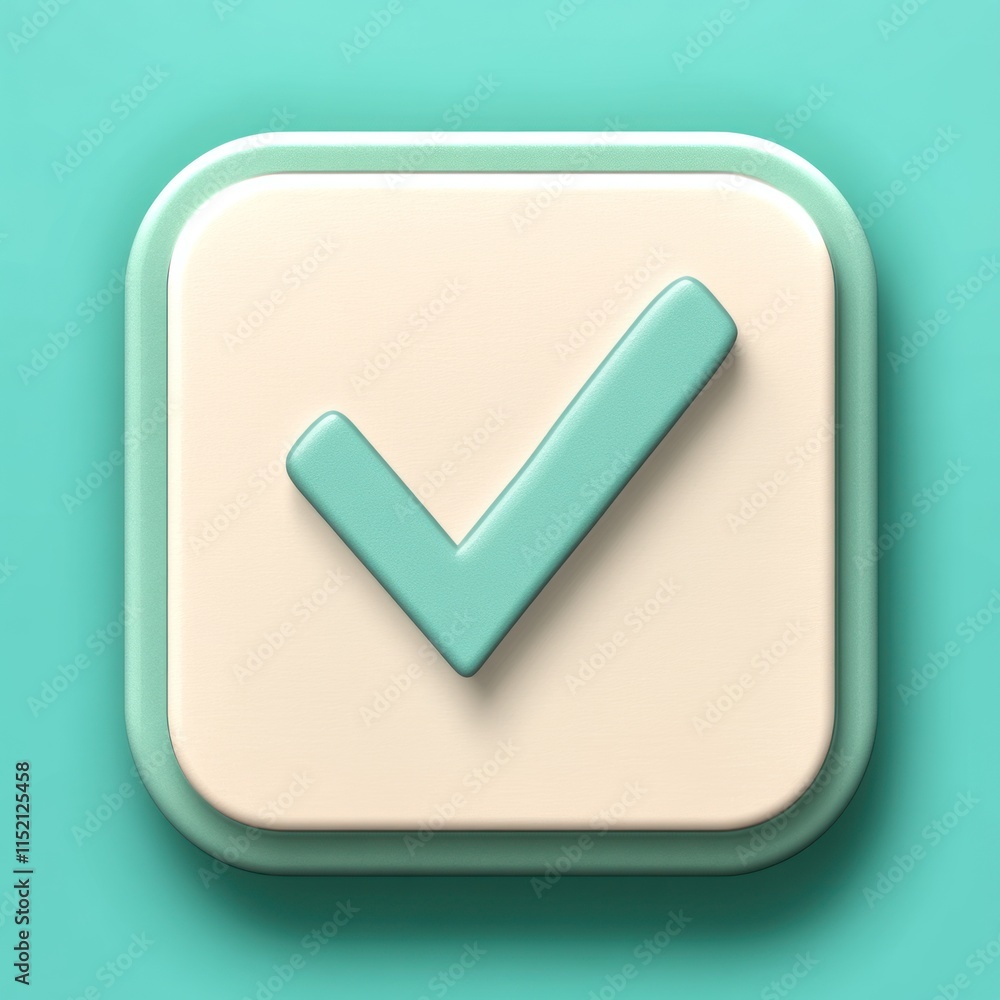 3D rendered pastel checkmark icon in a square button. 3D rendered pastel checkmark icon in a square button.