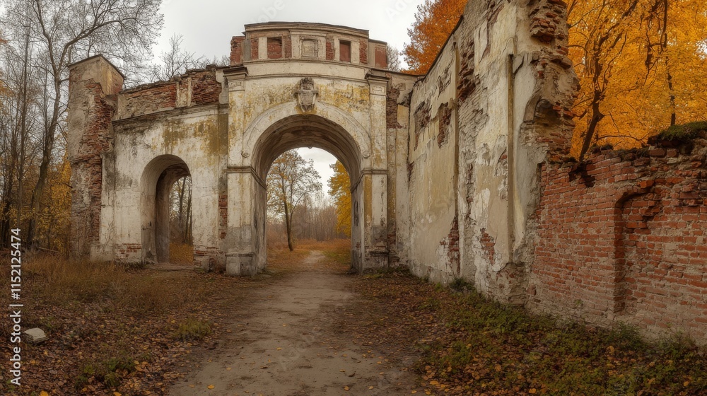 Fototapeta premium Abandoned Structure in Autumn Forest Setting
