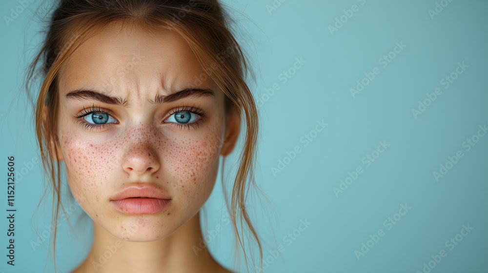 Cosmetology banner copy space, girl woman with pimples, acne, dermatological treatment Cosmetology banner copy space, girl woman with pimples, acne, dermatological treatment