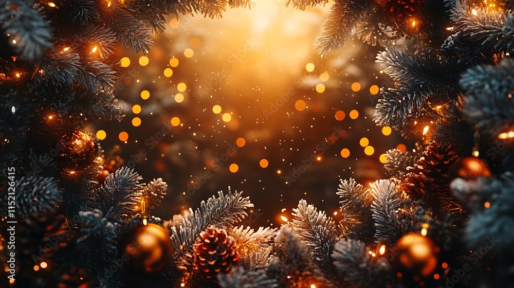 Fototapeta premium Enchanting christmas lights winter forest holiday scene twilight