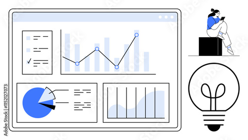Business analytics dashboard with graphs and charts professional reviewing data on a tablet. Ideal for data analysis, business strategy, presentations, reports, productivity, innovation