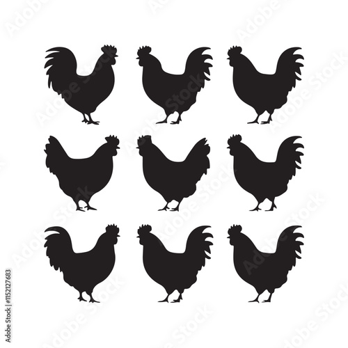 chicken silhouettes, set of chicken vector, silhouettes of hen chicken collection. silhouette chicken family