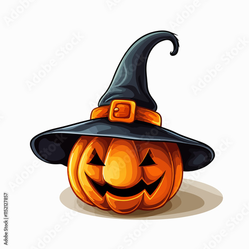 Spooky Halloween Pumpkin Witch Hat Design for Decor and Print photo