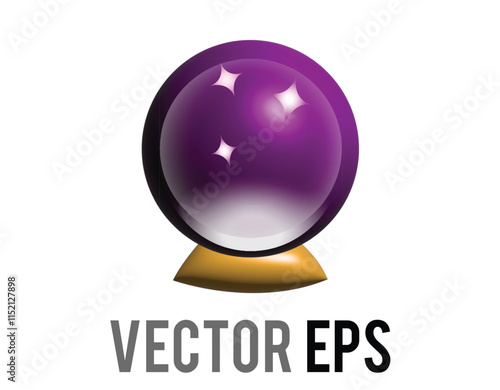 3D purple fortune teller sparkling crystal ball icon with golden stand
