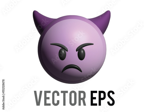 3D purple demon devil unhappy face icon with Horns