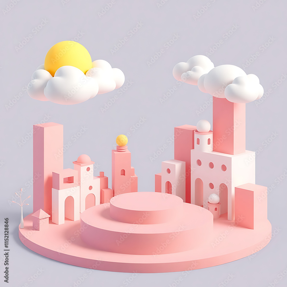 Fototapeta premium A Whimsical 3D Render of Geometric Shapes and Soft Hues