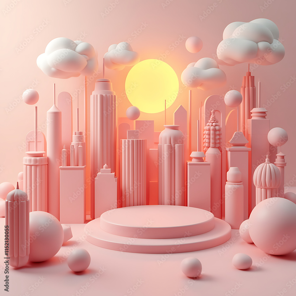 A Whimsical 3D Render of Geometric Shapes and Soft Hues A Whimsical 3D Render of Geometric Shapes and Soft Hues