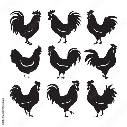 chicken silhouettes, set of chicken vector, silhouettes of hen chicken collection. silhouette chicken family