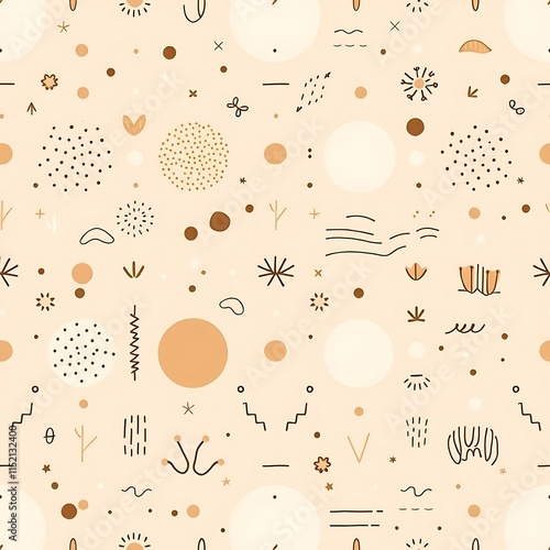 Fototapeta Naklejka Na Ścianę i Meble -  Abstract Terrazzo Pattern: A seamless, modern design with a minimalist aesthetic. Featuring a blend of organic shapes, dots, and lines in a warm, earthy color palette.