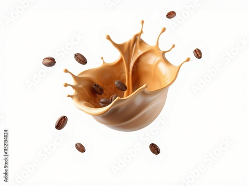 A splash of creamy liquid with coffee beans, showcasing a dynamic food scene. photo