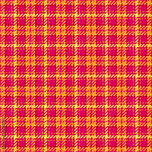 Styled texture tartan background, cover fabric check textile. Hounds tooth vector plaid seamless pattern in pink and orange colors.