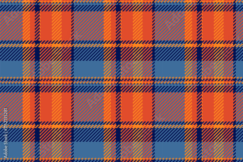 Upscale check textile pattern, list tartan seamless plaid. Refresh fabric vector background texture in red and cyan colors.