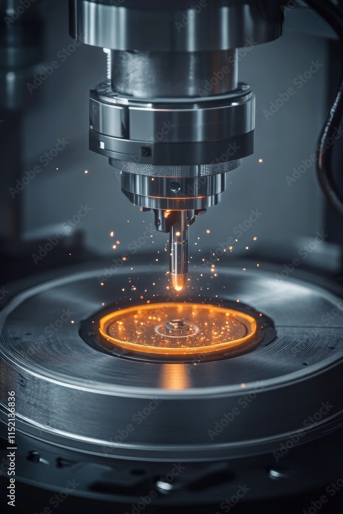 CNC Machine Milling Metal with Precision and Sparks in Industrial Manufacturing CNC Machine Milling Metal with Precision and Sparks in Industrial Manufacturing