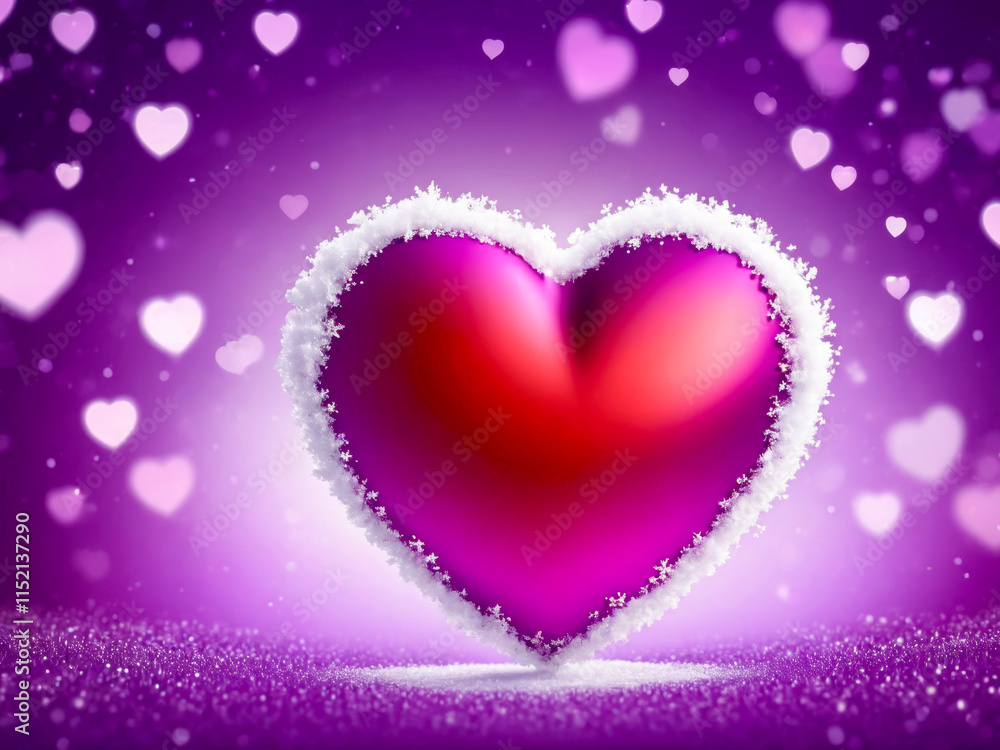 Snowy Purple Heart on Glittering Background. Snowy Purple Heart on Glittering Background.