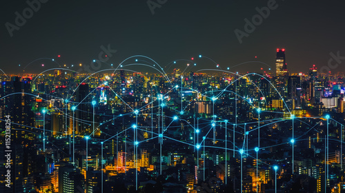Wallpaper Mural Smart digital city with connection cyber security network reciprocity over the cityscape . future smart wireless digital city and social media networking systems that connects people within the city Torontodigital.ca
