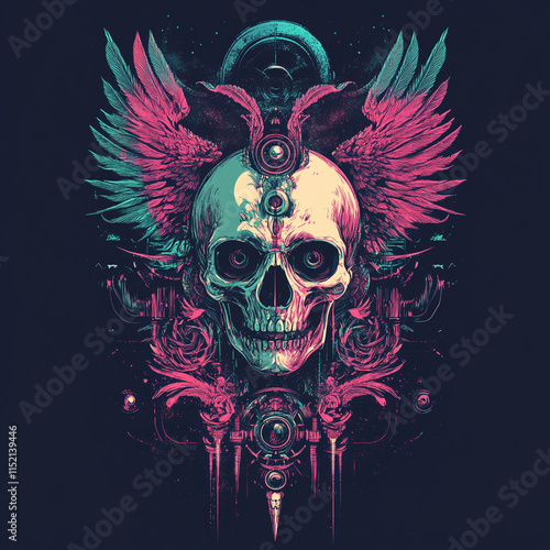 Skull and Phoenix illustration photo