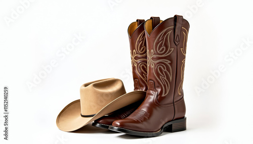 Elegant Brown Cowboy Boots and Hat