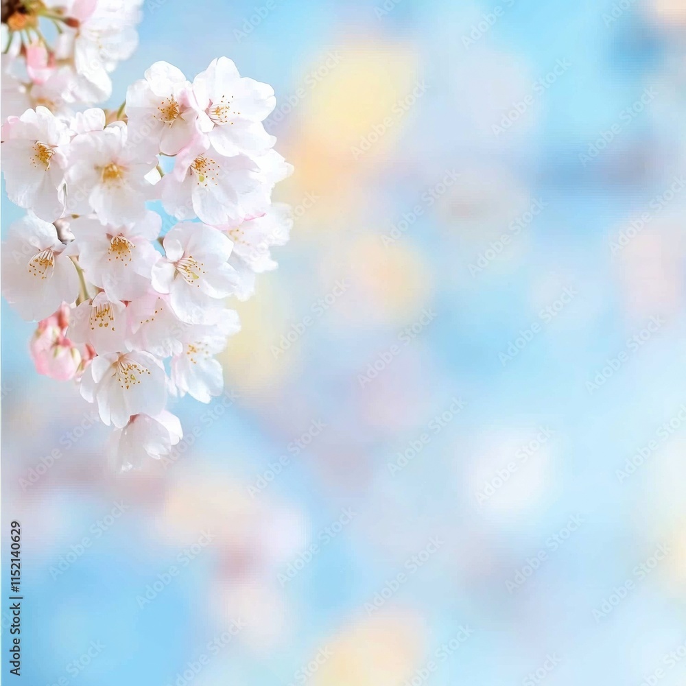 Fototapeta premium Blooming Cherry Blossoms on a Sunny Day with Pastel Bokeh Background