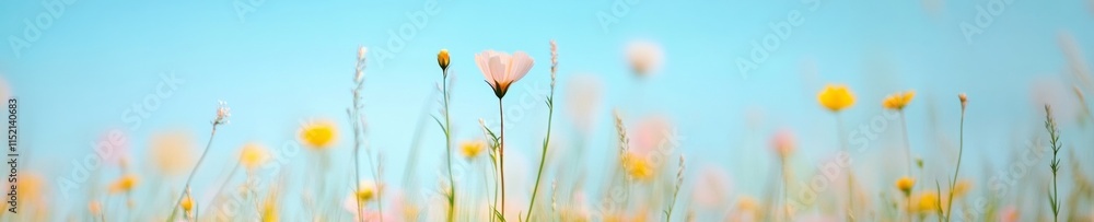 Obraz premium Serene Blooming Wildflowers Against Clear Blue Sky