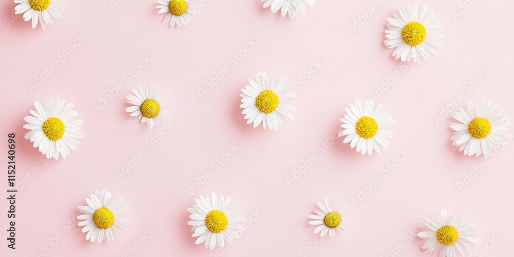 Obraz premium Minimalist Daisy Pattern on Soft Pink Background - Nature-Inspired Aesthetic