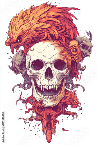 Skull and Phoenix illustration photo